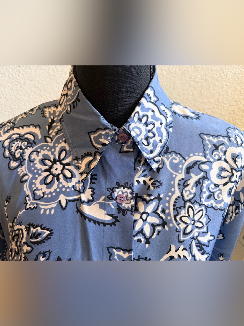 Women's Blue Floral Print Button-Up Blouse